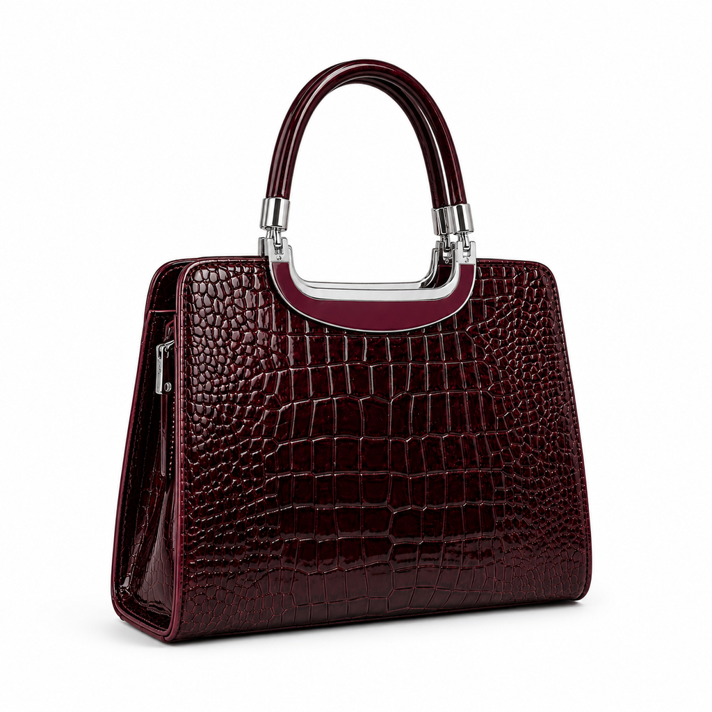 Balvencia Bordeaux Croc Luxe Handbag